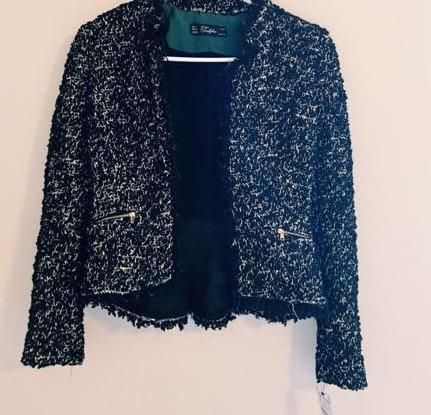 zara tweed blazer black