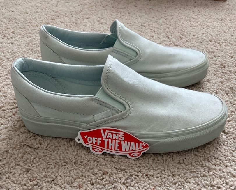 mint green vans slip ons