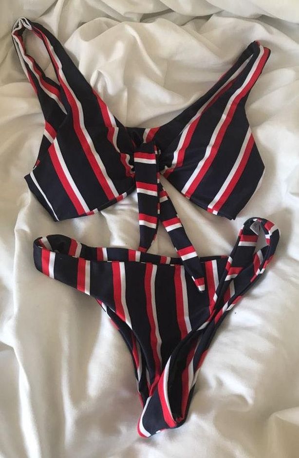 red white blue striped bikini