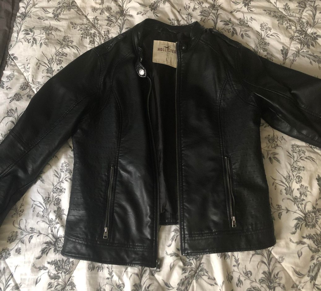 hollister black leather jacket