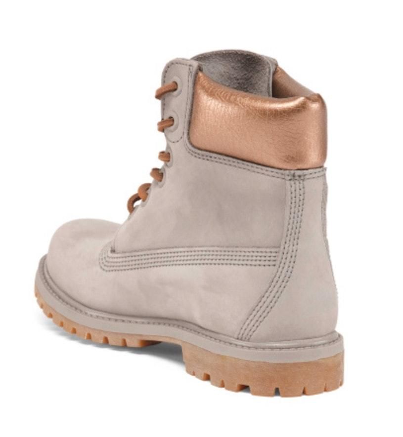 grey and rose gold timberland boots