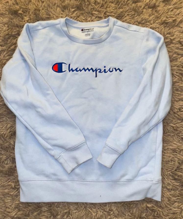 light blue champion crew neck