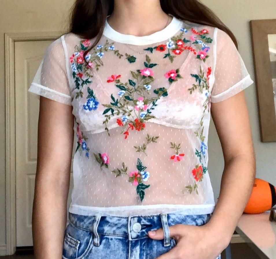 white floral mesh top