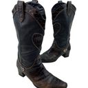 Brighton  Toby Western Cowboy Boots Women Size 8.5 Brown Leather Heart Charm Croc Photo 0