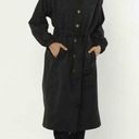 Amuse Society  Black Ginger Woven Trench Coat Jacket Size X Small Ruffle Neckline Photo 0