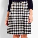 Talbots  Knee Skirt Wool Blend Tweed Houndstooth Pleated Gold Button Size 10 NWT Photo 0