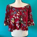 Peach Love California  off the shoulder red floral shirt Photo 0