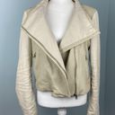 Revolve  Lamarque Leather/Linen Blend Biker Jacket in Neutrals Size Large Photo 8