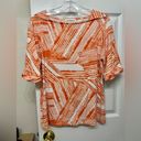 Peck & Peck  Women's Orange & White Boat Neck Short Sleeve Stretch Blouse Shirt L Photo 2