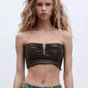 ZARA  Brown Faux Leather Bra Crop Top Strapless Bandeau Split V Neck Size L Photo 0