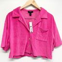 AQUA  Swim Shirt Collared Pocket Terrycloth Crop Top Barbie Pink Size Small NEW Photo 9