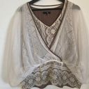 Ryu Anthro  Lace Wrap Front Coquette Cottagecore Boho Dolman Sleeve Blouse Size L Photo 0