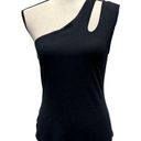 BCBGMAXAZRIA  Womens One Shoulder Tank Top Black Ribbed Solid Sleeveless M Photo 0