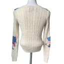 Polo NWT,  Ralph Lauren Patchwork Cable Knit Cotton Sweater Crew Neck, Sz S Photo 3