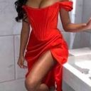 House Of CB  Loretta Red Corset Bustier Satin Draped Off Shoulder Dress NWOT XL Photo 0