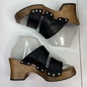 Candie's Vtg 1980's  Size 7 Platforms Sandals Black Leather Wood Chunky Heels Stud Photo 1