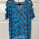 Clara Sun Woo Printed Blue Gray Cold Shoulder Open Cutout Shoulders Blouse Zebra Size XS Photo 0