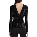 BCBGMAXAZRIA  Top Womens Small Black Velour Ribbed V-Neck Long Sleeve Peplum Photo 1