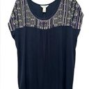 cj banks  Boho Floral Cap Sleeve Top Size 1X Blue Short Sleeve NWT Photo 0