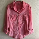 Roxy  Pink Sleeve Lightweight Long / Tab Button Down Shirt Size XL Photo 7