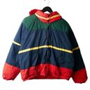 Nautica  Down Jacket Vintage 90s Multicolor Medium M Zip Puffer Hooded Reversible Photo 0