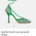 Bottega Veneta  Sparkle Stretch Lace Up Green Heels 💚 Photo 0