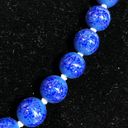 Vintage Blue  Glass Bead Necklace Knotted 8mm Gold Flecks 16.5" Retro Classic Photo 2