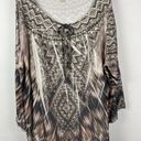 Live and let live One World  Multicolor Mesh 3/4 Bell Sleeve Boho Pop Over Top 2X Photo 0