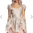 Dolls Kill Floral Jacquard Mini Dress With Lace And Bows And Puff Sleeves Photo 0