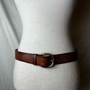 American Eagle  Floral Tooled Leather Belt Brown Black Brass Tone Buckle Small Photo 3