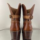 Frye Congac Brown Leather Carmen Shortie Ankle Buckle Stacked Heel Cowboy Boots Photo 3