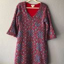 Maeve by Anthropologie Sweater Dress, Large, Red/Blue Knit Pattern 3/4 Sleeves Photo 2