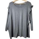 Lands'End  Ruffle Shoulder 3/4 Sleeve Gray T-Shirt Jersey SZ 2X Womens Top Photo 0