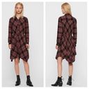 ALLSAINTS  Tala Red Check Plaid Asymmetric Hem Button Shirt Dress XS Photo 1