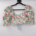 Hill House The Isabella Pink Roses Poplin Puff Sleeve Tie Front Top Photo 4