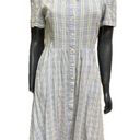 Draper James  Linen Blend Button Front Dress in Blue Stripe Size 6 Midi Dress Photo 0