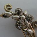 Monet  Vintage Flower Vine Plant Gold Tone Brooch Cluster Rhinestones Pearls Pin Photo 1