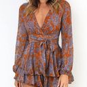 Relipop  Romper L NWOT Floral Print V-Neck Long Sleeve Waist Tie Layered Ruffle Photo 3