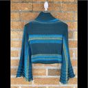 Free People  Knit Striped Long Flared-Sleeve Turtleneck Sweater Blue XS Photo 3