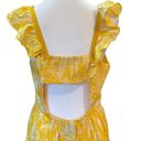 Angie  Midi Dress Cap Sleeve Tiered Skirt Yellow Floral Open Back Womens Large Photo 9