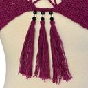 LAKHAYS Crochet Dream Catcher Halter Crop Top Tasseled Beaded Maroon One Size Size undefined Photo 2