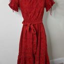 Shoshanna  anthropologie eyelet red belted ruffle midi dress size 2 wedding guest Photo 13