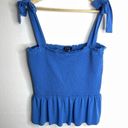 1. State NWT  Tie Shoulder Smocked Peplum Top (Harbor Waves) - Medium Photo 1