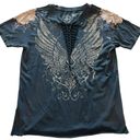 Affliction  S Rhinestone Wing Bleach Wash Graphic Tee Bikercore Grunge Moto Punk Photo 1