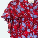 Alexis  Danijela 100% Silk Red Floral Button Front Cape Blouse Size Small Photo 2