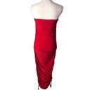 Club L  London Red Strapless Side Ruched Midi Tube Dress Photo 90