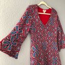 Maeve by Anthropologie Sweater Dress, Large, Red/Blue Knit Pattern 3/4 Sleeves Photo 3