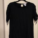 Carmen Marc Valvo Carmen  Black Draw String Sleeve Tee Size Large Photo 1