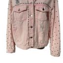 POL  Jean Jacket Pink Silver Studs Distressed Denim Coat Women's Size Small Photo 4