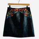 FOR THE REPUBLIC Womens  Black with Floral Embroidery Faux Leather Skirt - Sz 8 Photo 1